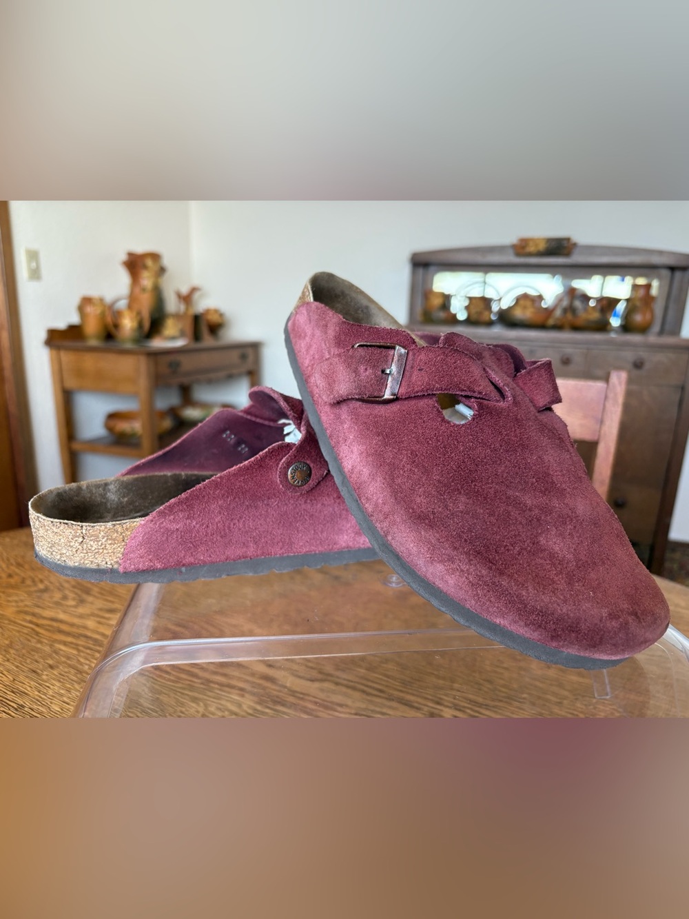 Birkenstock Women's Burgundy Suede Clog Mule Size 8.5 US